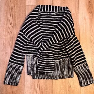 GUESS Black White Striped Knit Cardigan Sweater Open Front Long Sleeve Size S